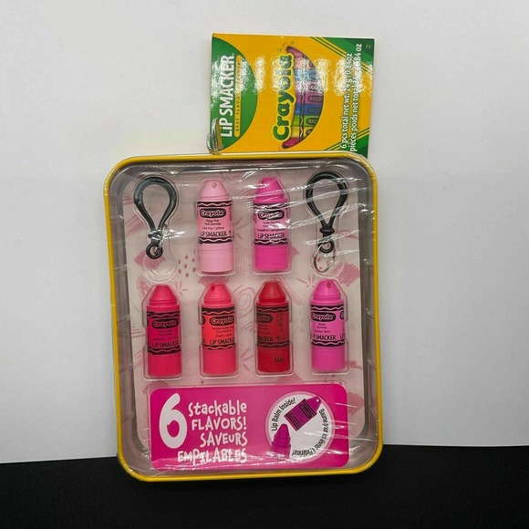Lip Smacker Crayola 6 Piece Stackable Lip Balms w/ 2 Key Chains, New - Picture 1 of 2